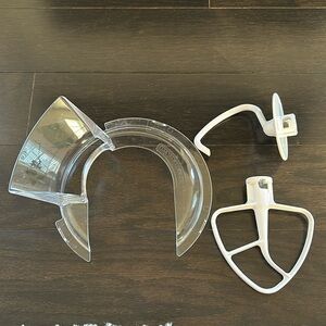 Kitchen Aid accessories, hook, flat beater, pouring shield